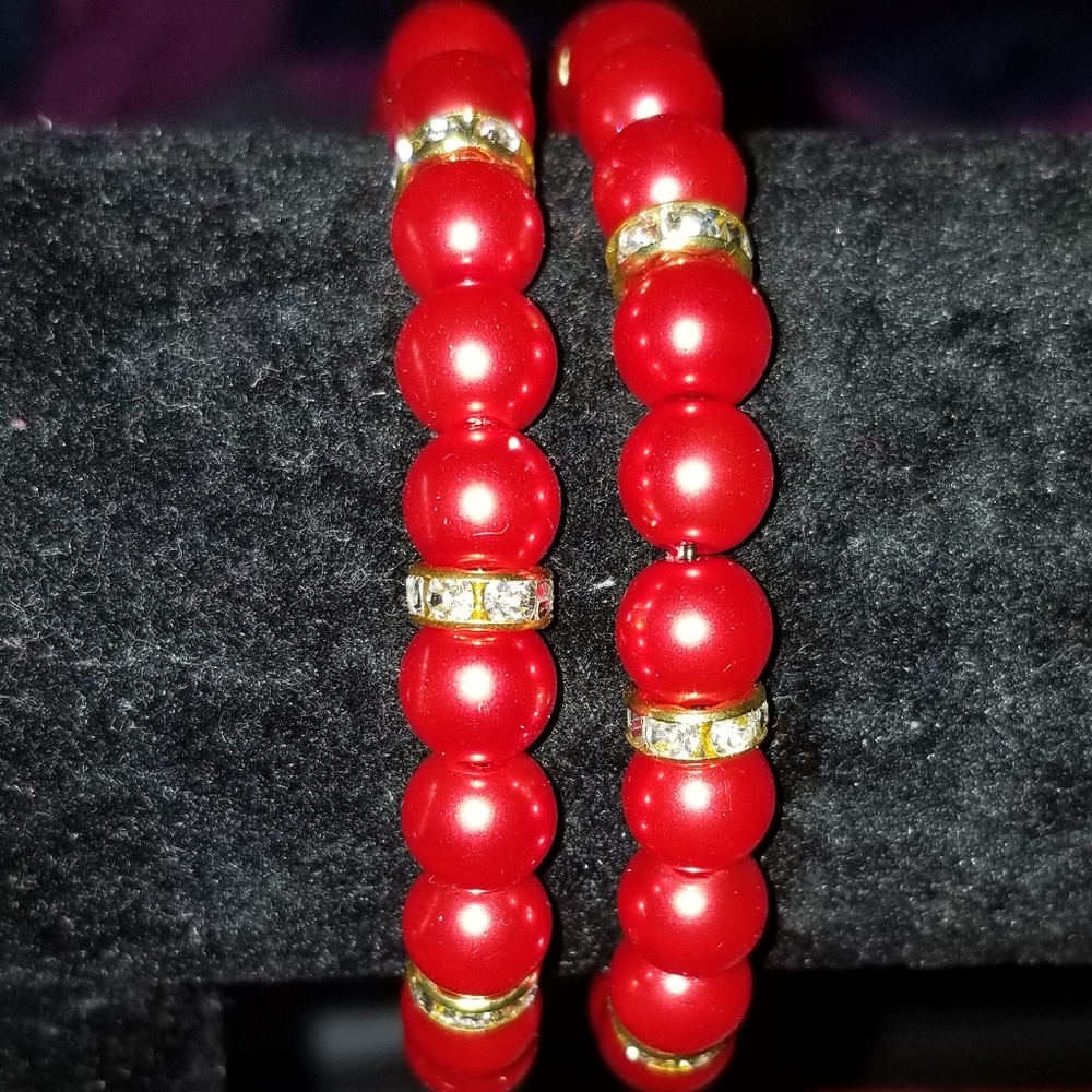 8mm handmade bracelets set (red)